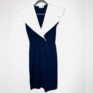 St John Marie Gray Sheath Dress 4 Santana Knit Sailor Collar Nautical Cocktail